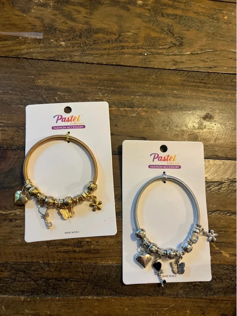 0038 New Pastel Fashion Accessory Charm Bangle Bracelet Set - Gold & Silver Duo
